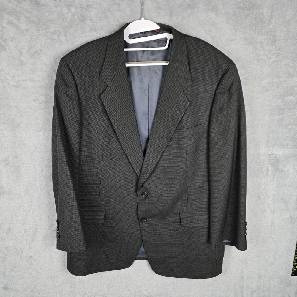 Hart Schaffner Marx Mens 46R‎ Grey Virgin Wool Micro Check 2 Button Blazer USA